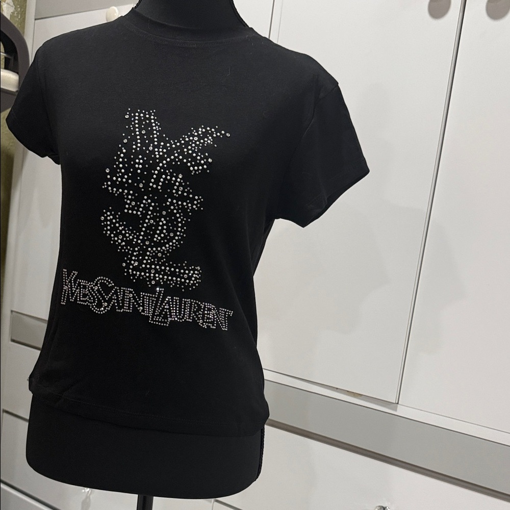 Black Tee with Rhinestone Design - Picture 2 of 3